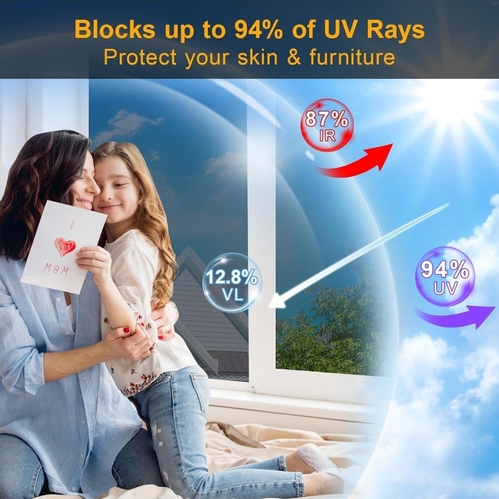 One Way UV Blocking Window Privacy Tint Film, Black-Silver, 29.5in x 78.74in - Picture 6 of 8
